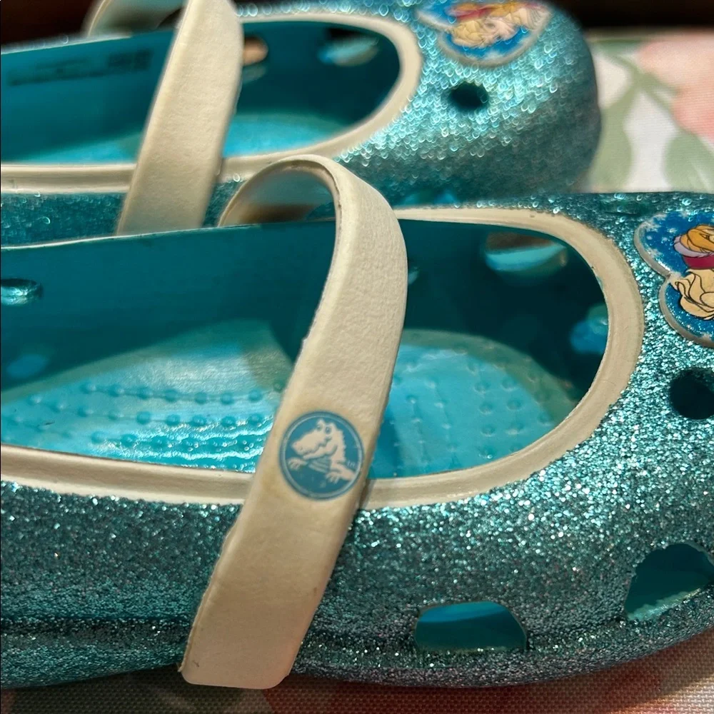 Crocs Keely Mary Jane Frozen Kids  Glitter Blue Sparkle Anna Elsa Disney C6
